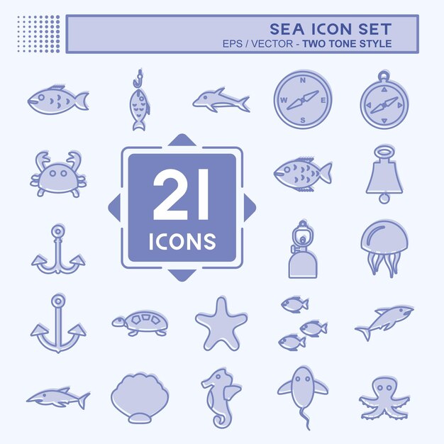 Icon Set Mar adecuado para el símbolo del mar estilo de dos tonos diseño simple editable
