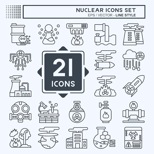 Icon Set Nuclear relacionado con el estilo de línea de símbolos nucleares diseño simple editable