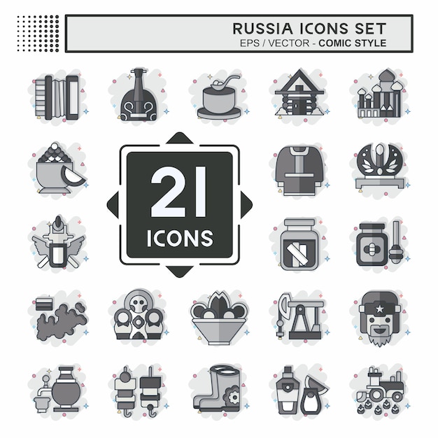 Icon Set Rusia relacionado con el símbolo de la educación estilo cómic diseño simple editable