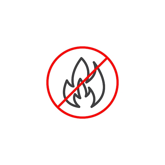 Icon Set de Signo de No Fuego Símbolo vectorial de prohibición de llamas y quemaduras en un estilo negro lleno y delineado Signo de Prohibición de Combustión