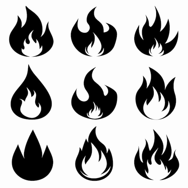 Icon Set Símbolo de fuego dibujos animados png Icon de quema de llama EPS Vector