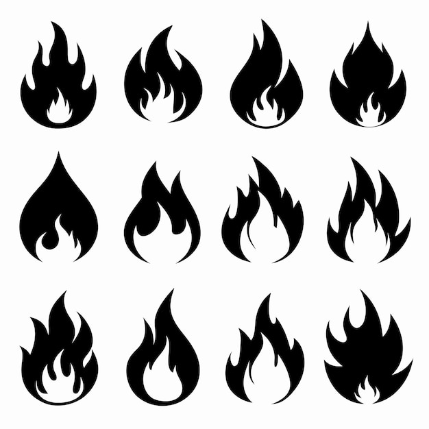 Icon Set Símbolo de fuego dibujos animados png Icon de quema de llama EPS Vector