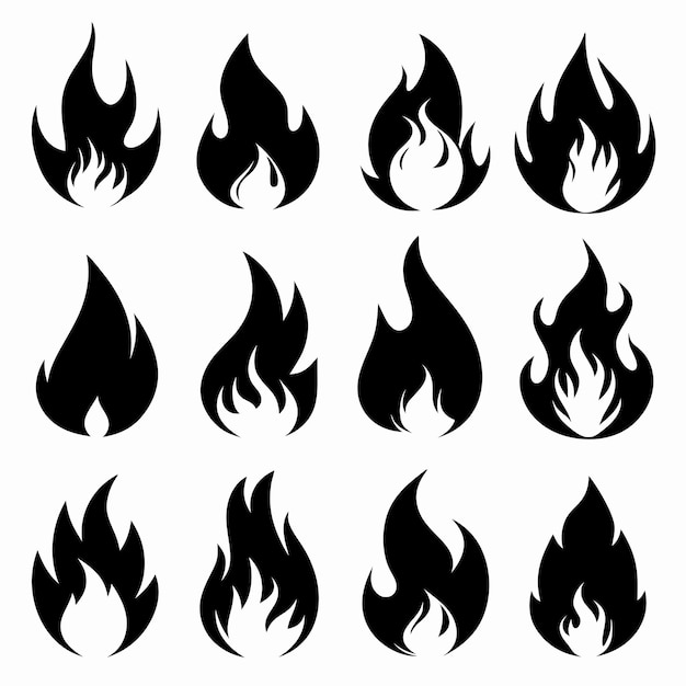 Icon Set Símbolo de fuego dibujos animados png Icon de quema de llama EPS Vector