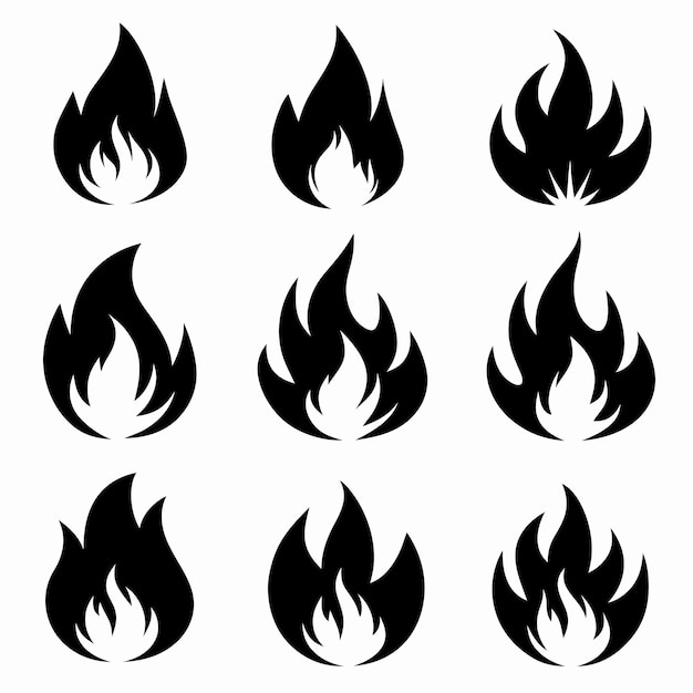 Icon Set Símbolo de fuego dibujos animados png Icon de quema de llama EPS Vector
