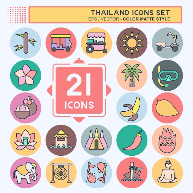 Icon Set Tailandia relacionado con el símbolo de Tailandia estilo de color mate diseño simple editable