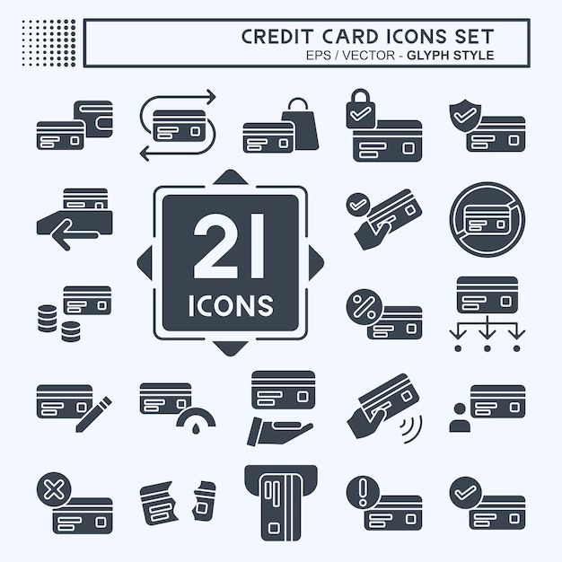 Icon Set Tarjeta de crédito relacionada con el símbolo de dinero estilo glifo ilustración simple