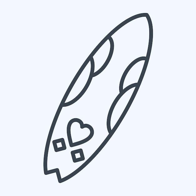 Icon Surf Board relacionado con el estilo de línea de símbolos de Hawai diseño simple editable
