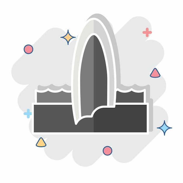 Icon Surfoad relacionado con el diseño de estilo cómic del símbolo de verano editable