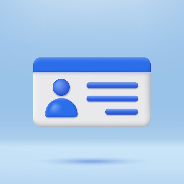 Icon de tarjeta de identificación 3D Icon de licencia de conducir Tarjeta de plástico aislada en el fondo Icon de dibujos animados minimalistas Ilustración de renderización vectorial 3D