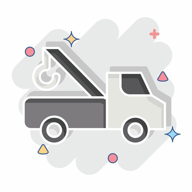 Icon Tow Truck relacionado con el diseño de estilo cómico del símbolo de estacionamiento editable
