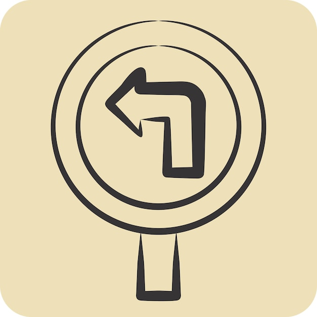 Icon Turn Left Ahead relacionado con el símbolo de la señal de tráfico estilo dibujado a mano diseño simple editable