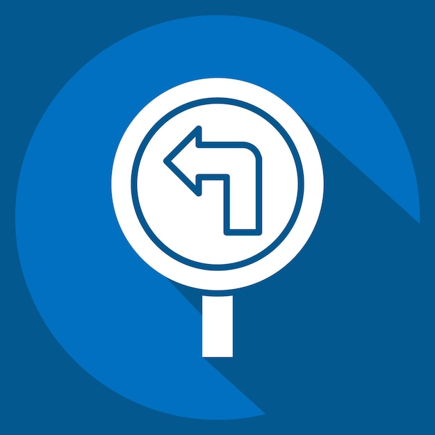 Icon Turn Left Ahead relacionado con el símbolo de la señal de tráfico estilo sombra larga diseño simple editable