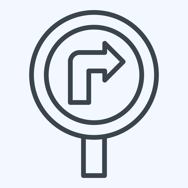Icon Turn Right Ahead relacionado con el estilo de línea de símbolos de señales de tráfico diseño simple editable