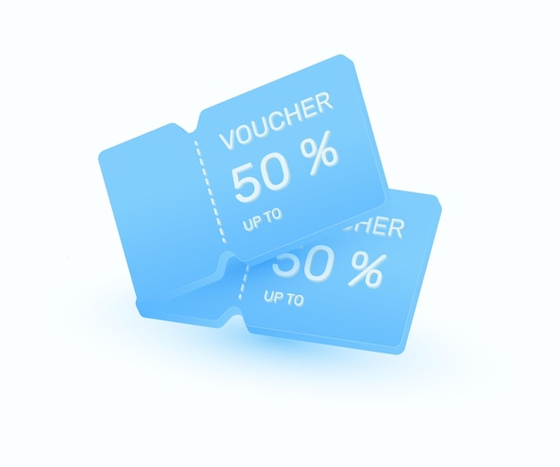 Icon Vector 3D: hasta 50% de descuento en la venta de cupones, diseño de concepto de nueva idea.