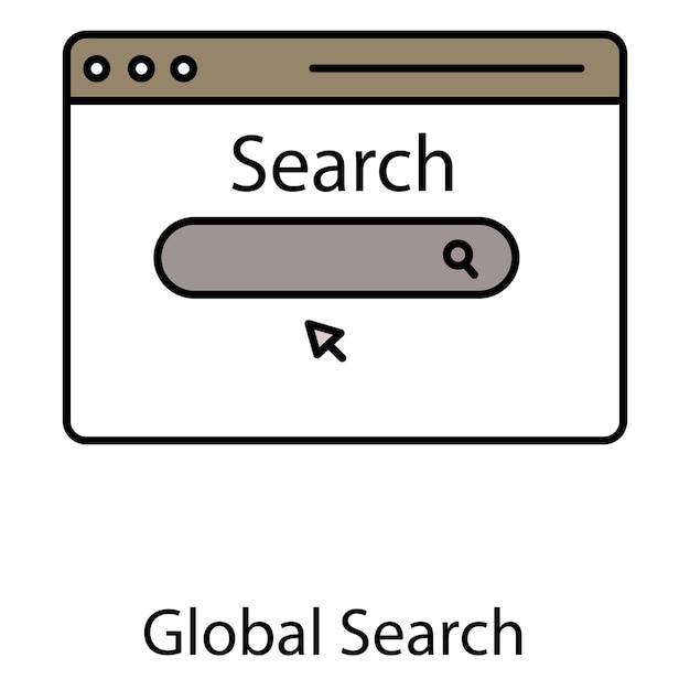 Icon Vector de Búsqueda Global que representa las herramientas internacionales de búsqueda en Internet y la información mundial
