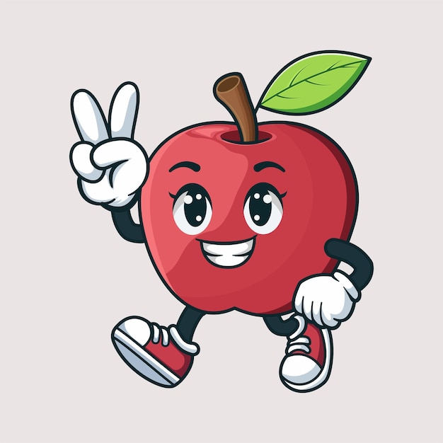 Icon de vector de carácter de manzana aislado sobre fondo blanco