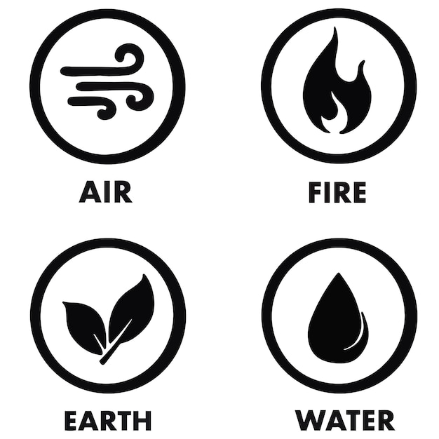 Icon vector cuatro elementos del universo aire agua fuego tierra ilustración simple