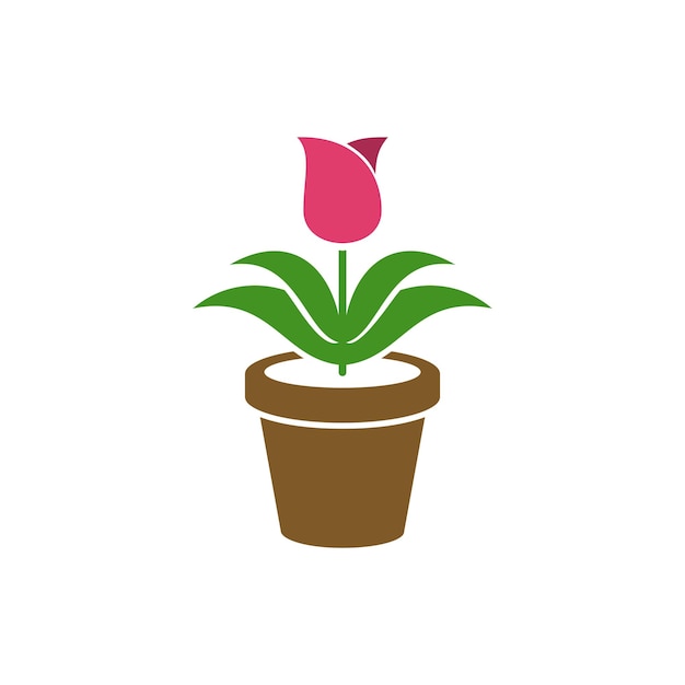 Icon Vector de la flor de tulipán en la olla Diseño de la ilustración de la plantilla
