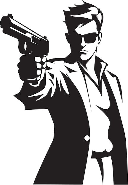 Vector icon vector vigilante logotipo de la pistola negra que sostiene el arma de brillo de la bala