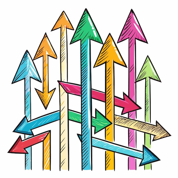 icona de línea colección de flechas de colores dibujadas a mano vector