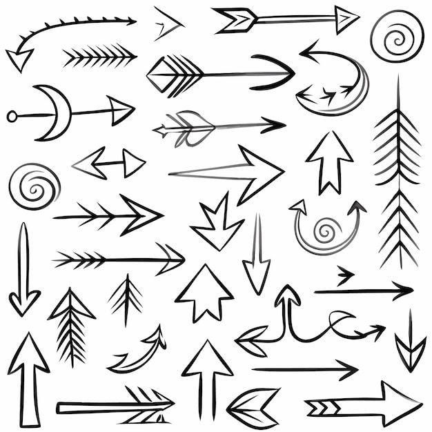 icona de línea colección de flechas de colores dibujadas a mano vector
