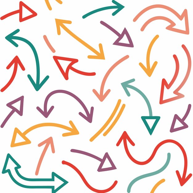 icona de línea colección de flechas de colores dibujadas a mano vector
