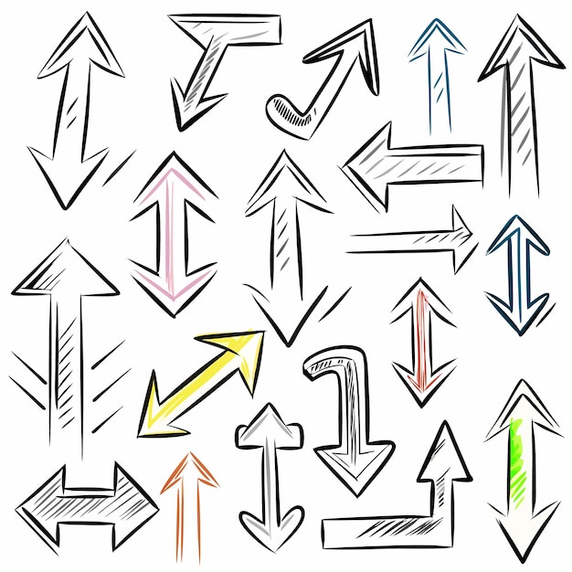 icona de línea colección de flechas de colores dibujadas a mano vector