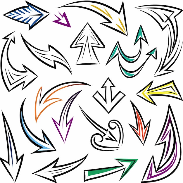 icona de línea colección de flechas de colores dibujadas a mano vector
