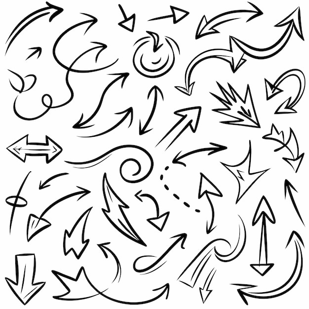 icona de línea colección de flechas de colores dibujadas a mano vector