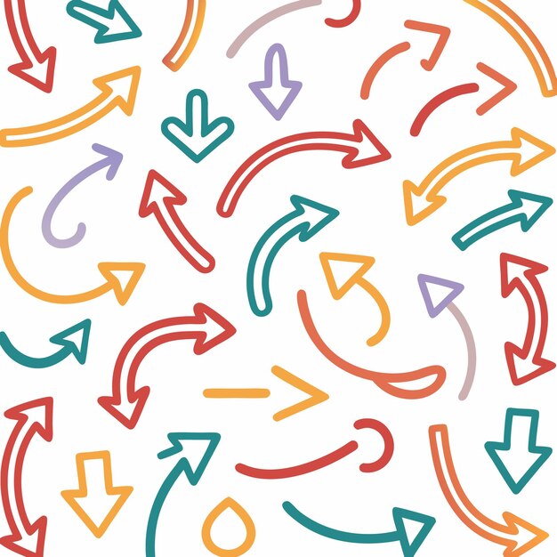 icona de línea colección de flechas de colores dibujadas a mano vector
