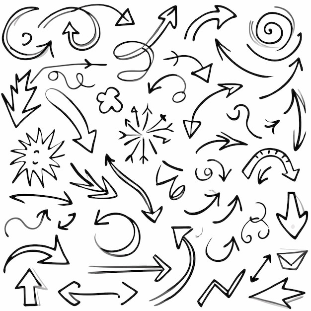 icona de línea colección de flechas de colores dibujadas a mano vector