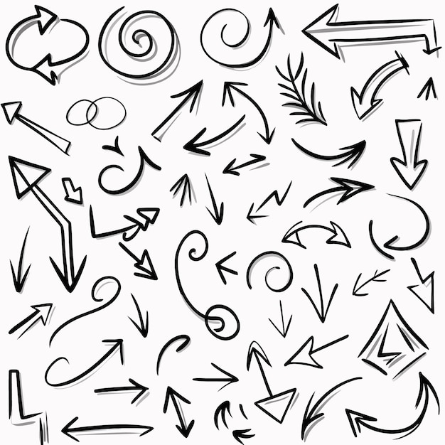 icona de línea colección de flechas de colores dibujadas a mano vector