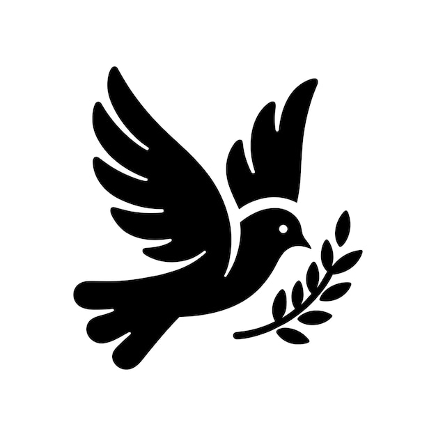 Vector icona de paloma silueta negra de una paloma en vuelo llevando una rama de olivo