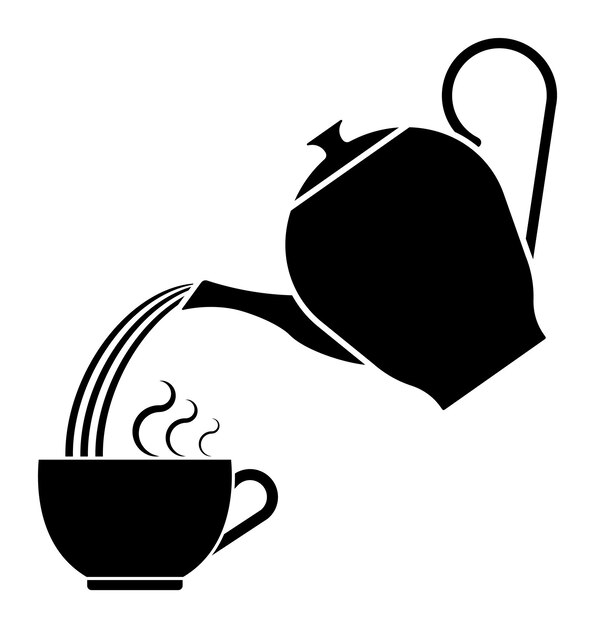icona silueta de una tetera para beber té vierte agua caliente en la taza utensilios de desayuno vector negro y blanco