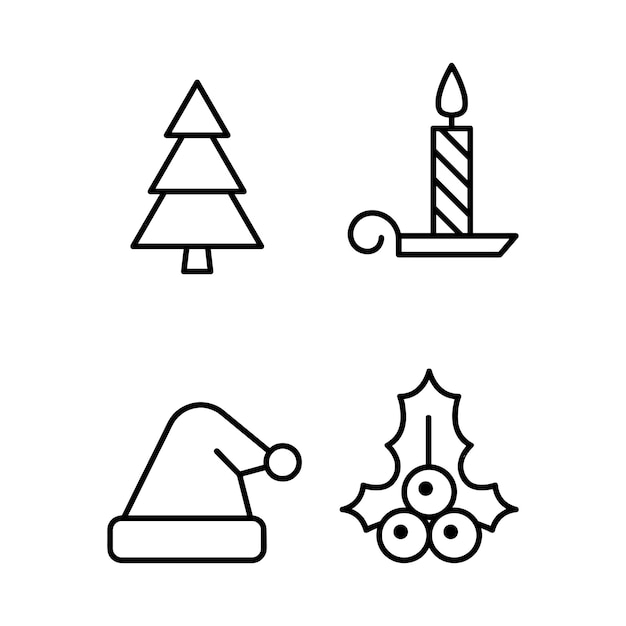 iconas de contorno de navidad Símbolo de vacaciones Línea Colección de íconos de Navidad Trucado editable