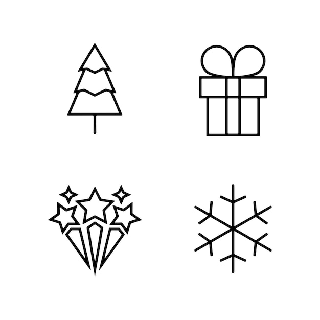 iconas de contorno de navidad Símbolo de vacaciones Línea Colección de íconos de Navidad Trucado editable