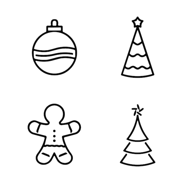 iconas de contorno de navidad Símbolo de vacaciones Línea Colección de íconos de Navidad Trucado editable