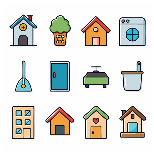 iconas de estilo plano vectorial para el hogar y la vida