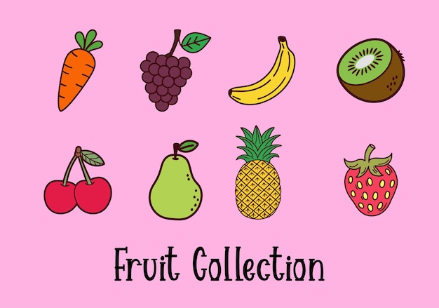 iconas de frutas coloridas plátano manzana pera fresa naranja sandía piña papaya gr