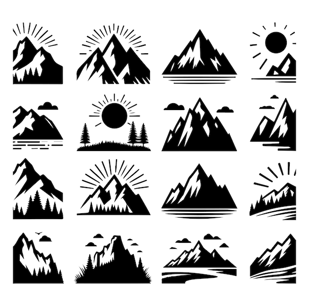 iconas de montaña silueta elementos de colección silueta