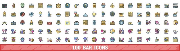 Icones de 100 barras con estilo de línea de color
