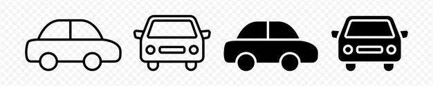 Icones de automóviles aislados por vectores establecidos en contorno y relleno en negro