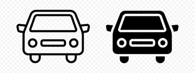 Icones de automóviles aislados por vectores establecidos en contorno y relleno en negro