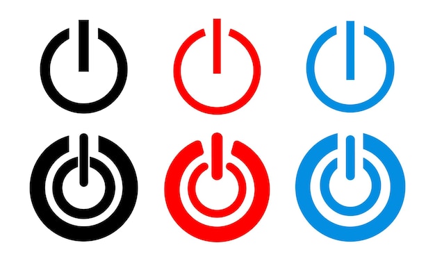 Icones de botón de encendido y apagado configurados en múltiples estilos y colores