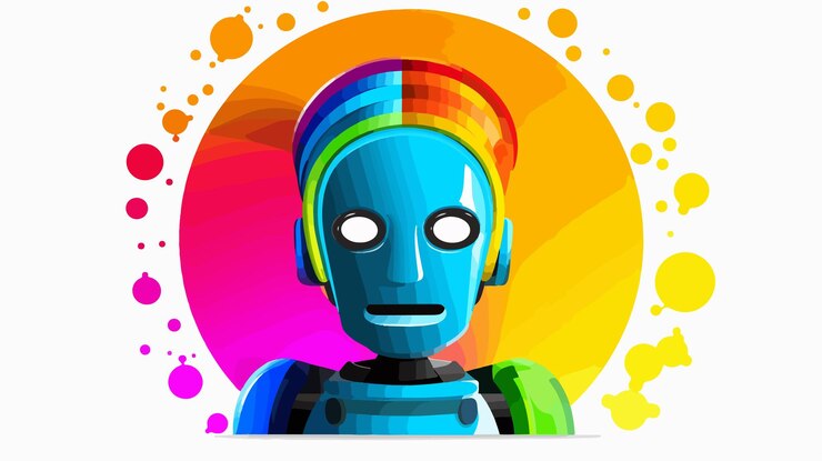Vector icones circulares de robots con gradiente de arco iris que no funcionan correctamente