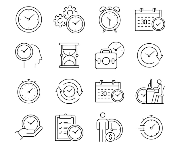 Icones de gestión de la línea de tiempo Establezca el horario Fecha límite Calendario de reloj de urgencia