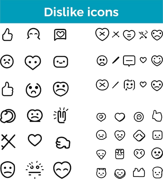 Icones que no me gustan Pulgares hacia abajo Icones de retroalimentación negativa Iconos que no me gusta Botón Iconos de rechazo Iconos vectoriales