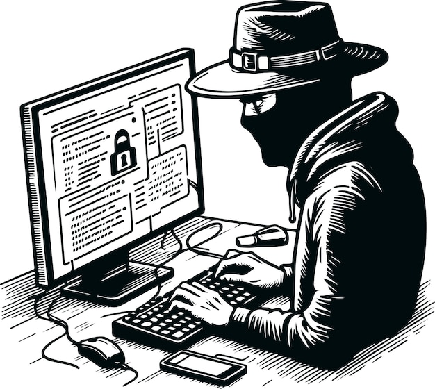 Iconic Computer Hacker Icon Vector Silueta plantilla en el fondo blanco aislado