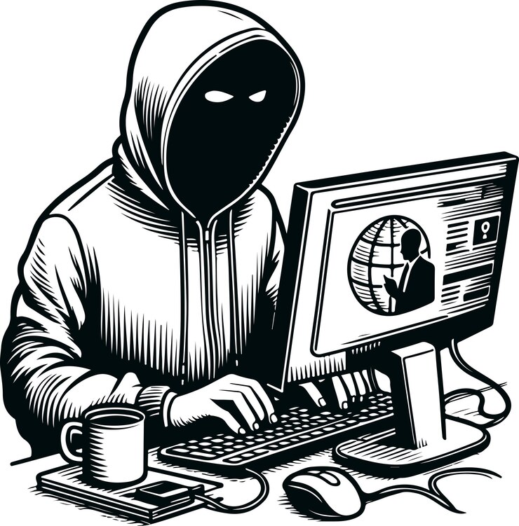 Vector iconic computer hacker icon vector silueta plantilla en el fondo blanco aislado