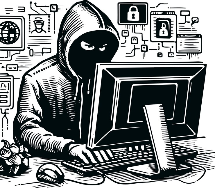 Vector iconic computer hacker icon vector silueta plantilla en el fondo blanco aislado